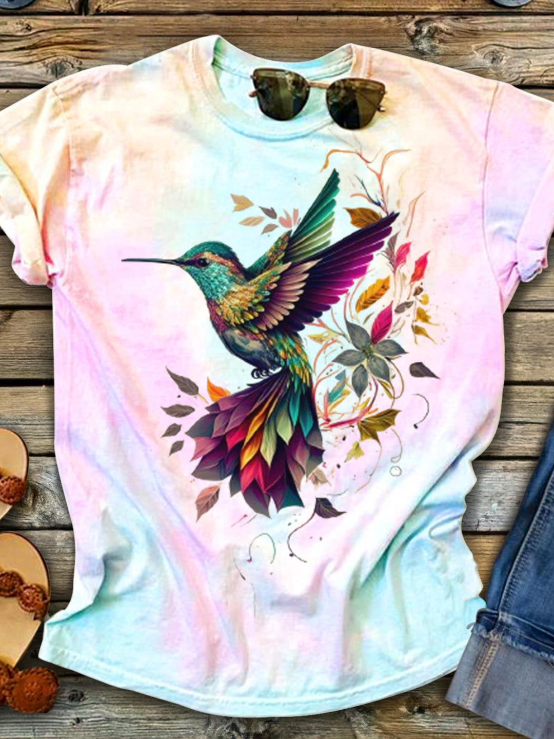Flying Hummingbird Rainbow Tie Dye T-shirt