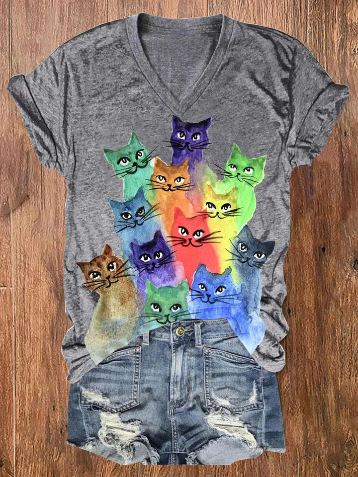 Cat V-Neck T-Shirt