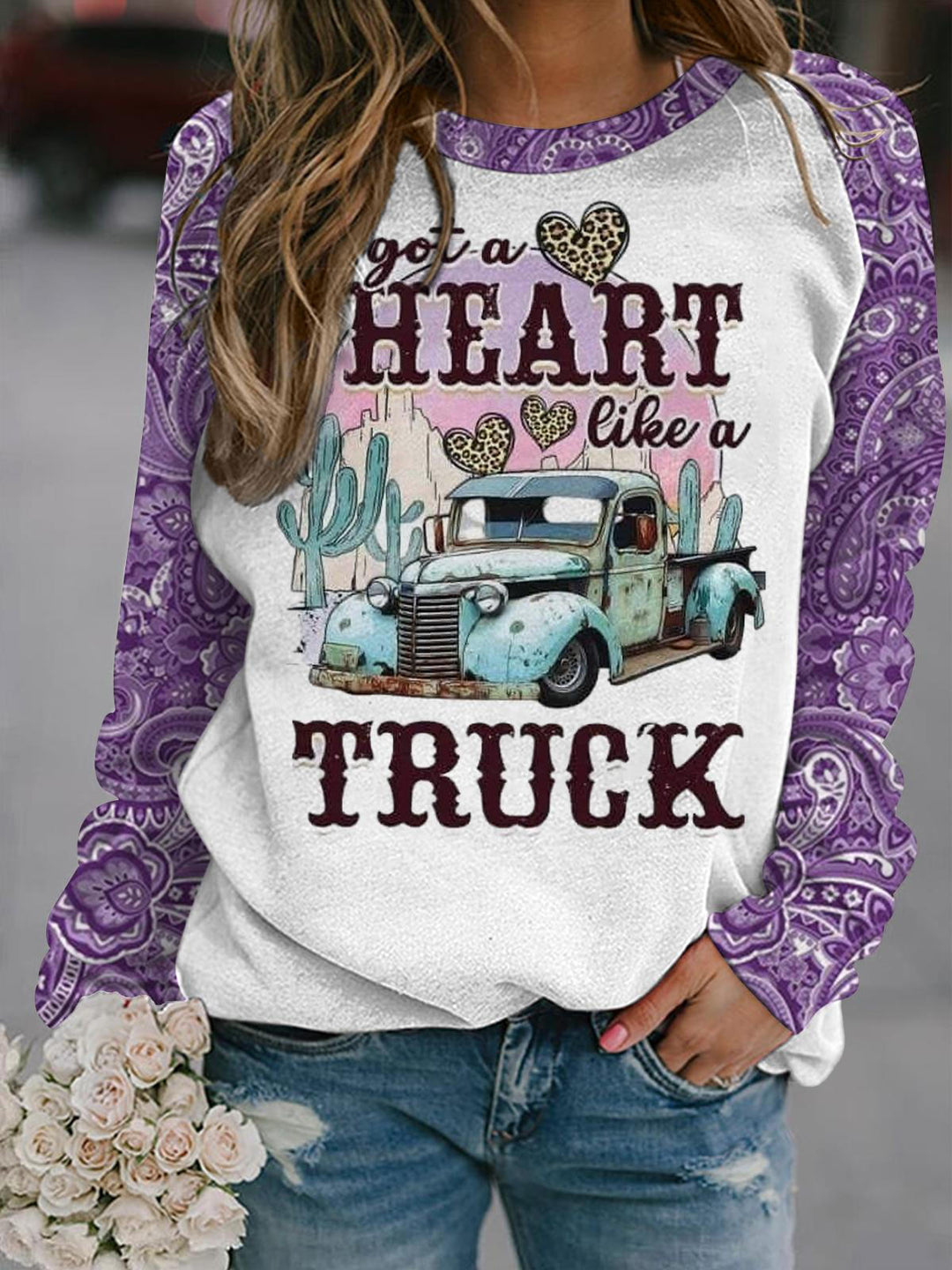 I Got A Heart Like A Truck Long Sleeve Casual Top