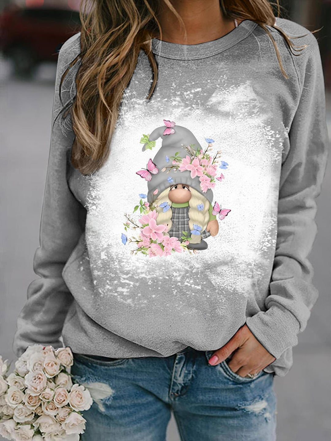 Flower Butterfly Gnome Tie Dye Long Sleeve Top