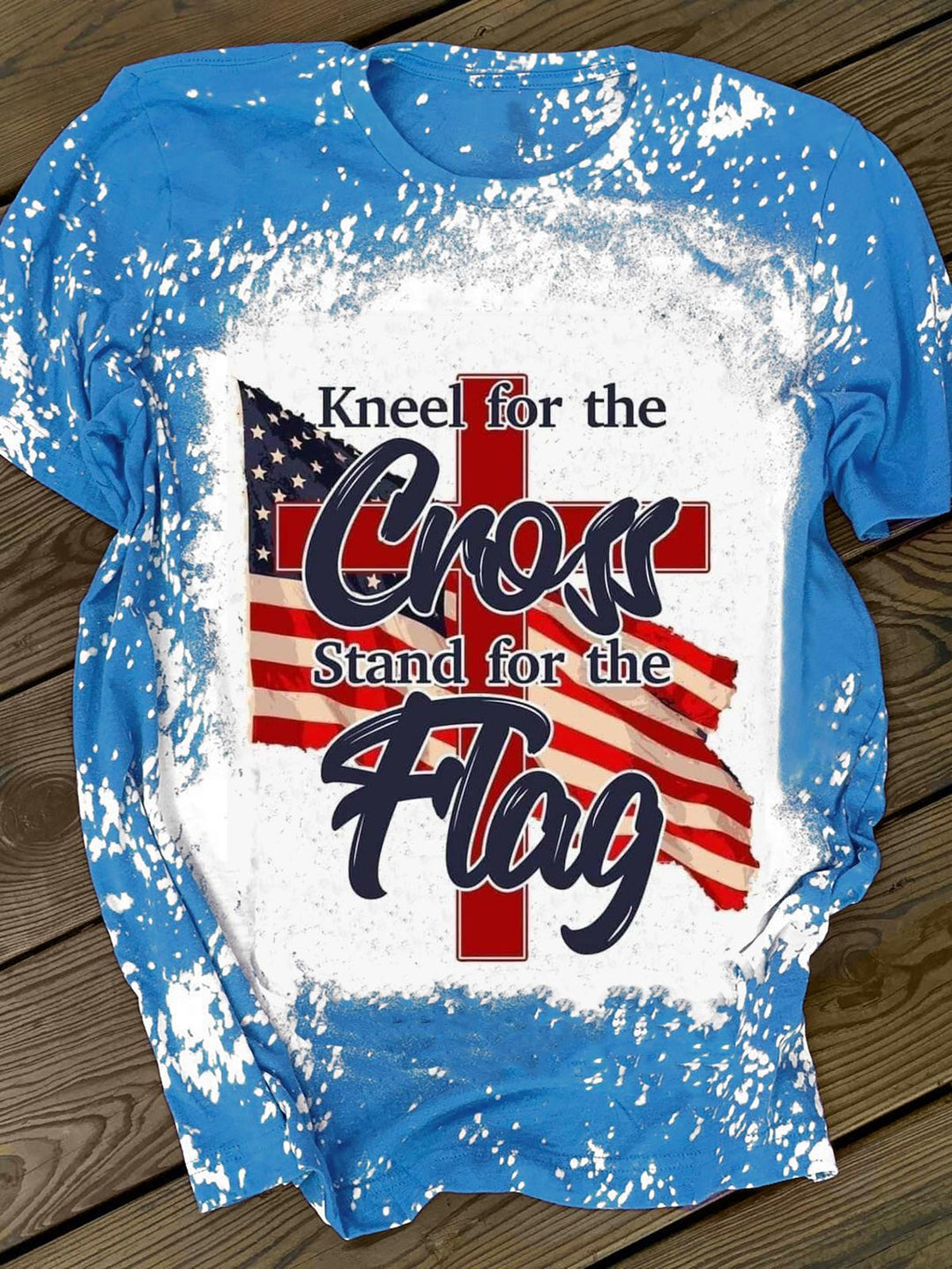 Kneel For The Cross Stand For The Flag Round Neck T-Shirt