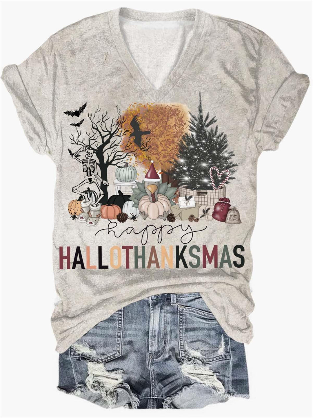 Happy Hallothanksmas V-Neck T-Shirt