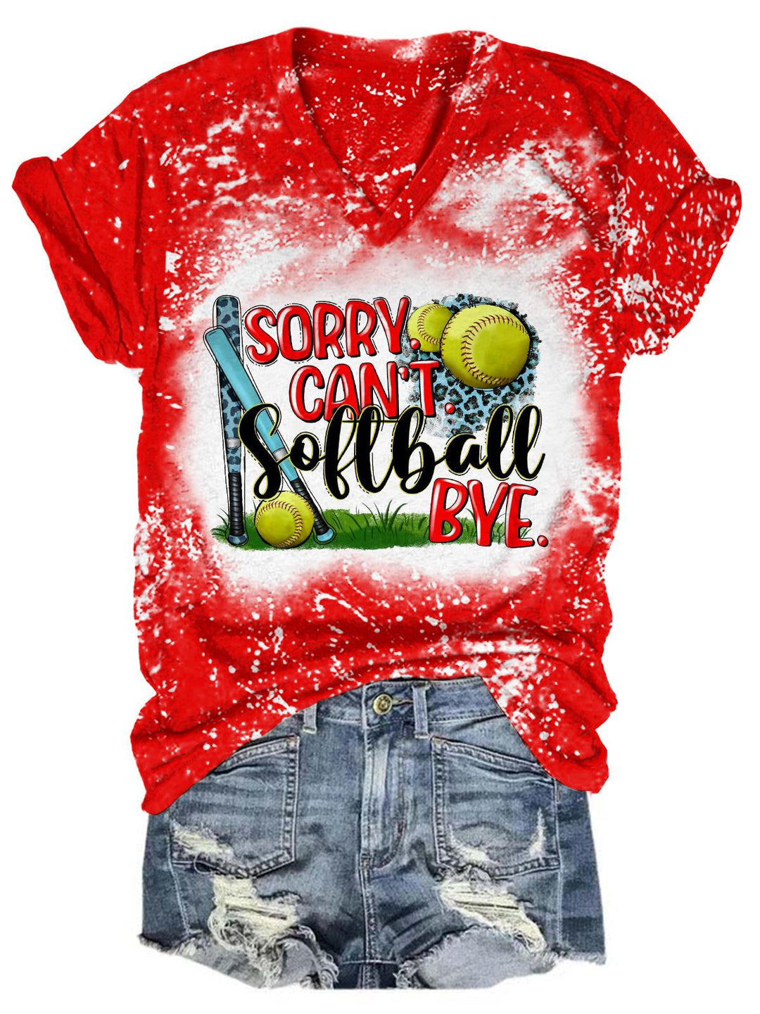 Sorry Can't Softball Bye Tie Dye V Neck T-Shirt