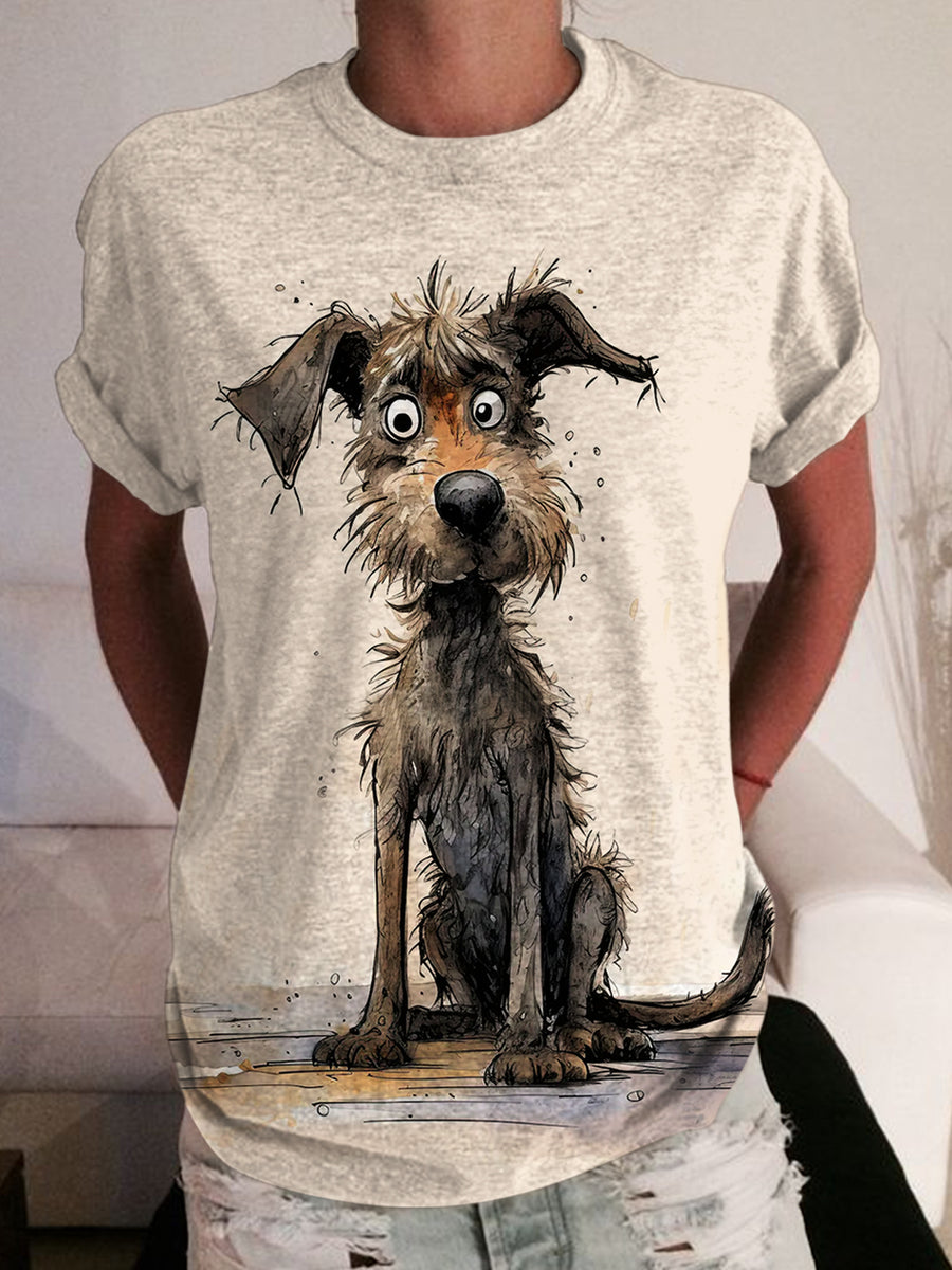 Fashion Crew Neck Long Sleeve Dog Casual Regular T-Shirt main image 1