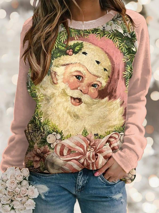 Women's Fun Santa Print Raglan Long Sleeve Top