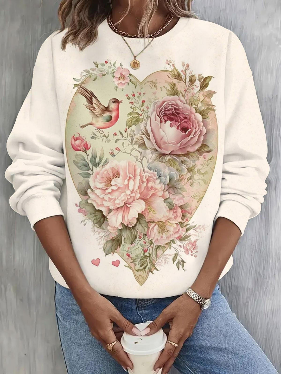 Retro Valentine's Day Floral Long Sleeve Casual Top