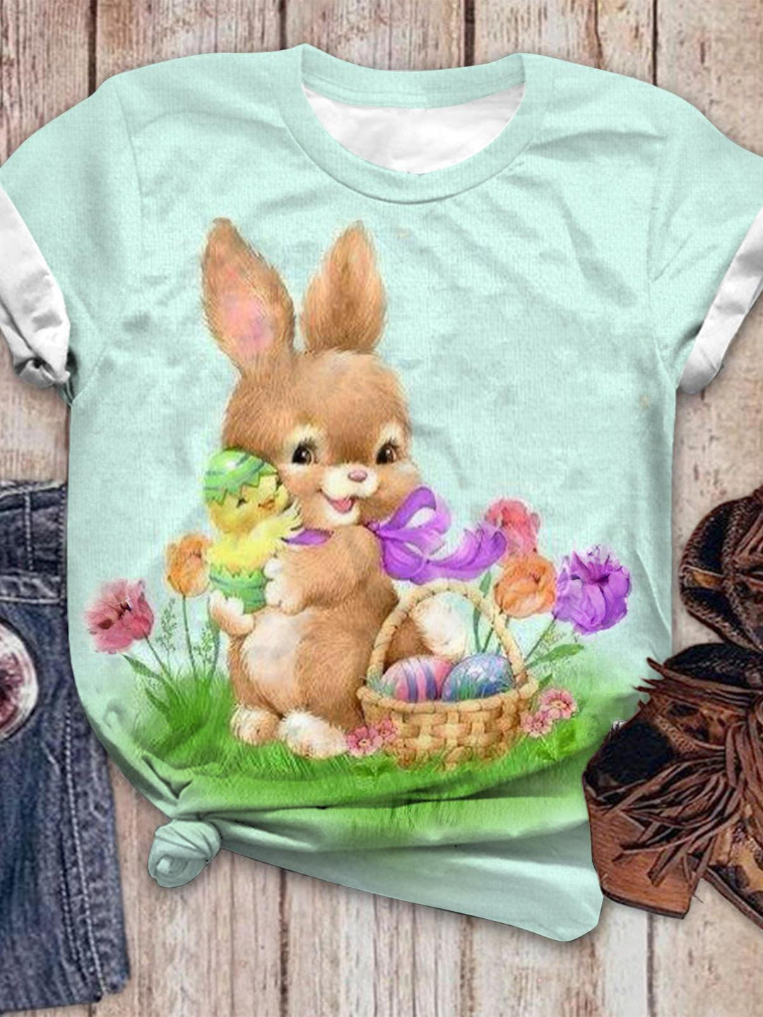 Easter Egg Bunny Crew Neck T-shirt