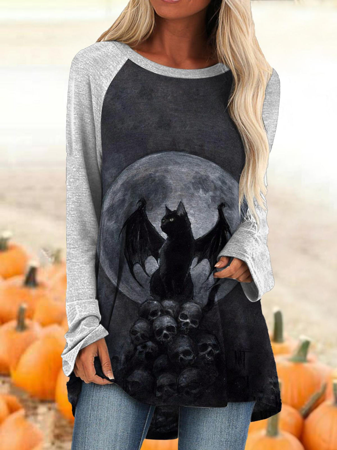 Dark Vampair Cat Print Long Sleeve Top