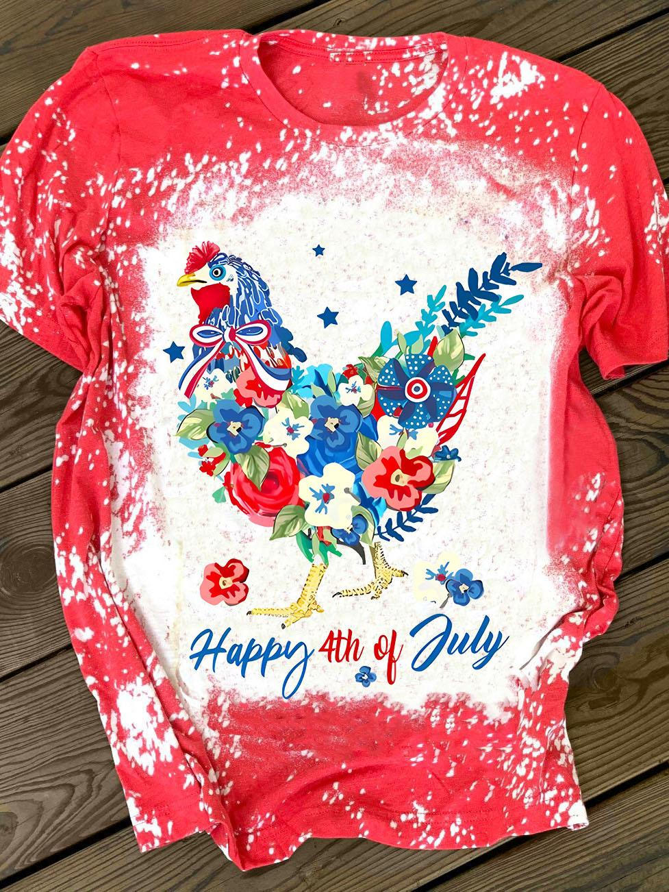 Happy 4th of July Floral Chick Short Sleeve T-Shirt
