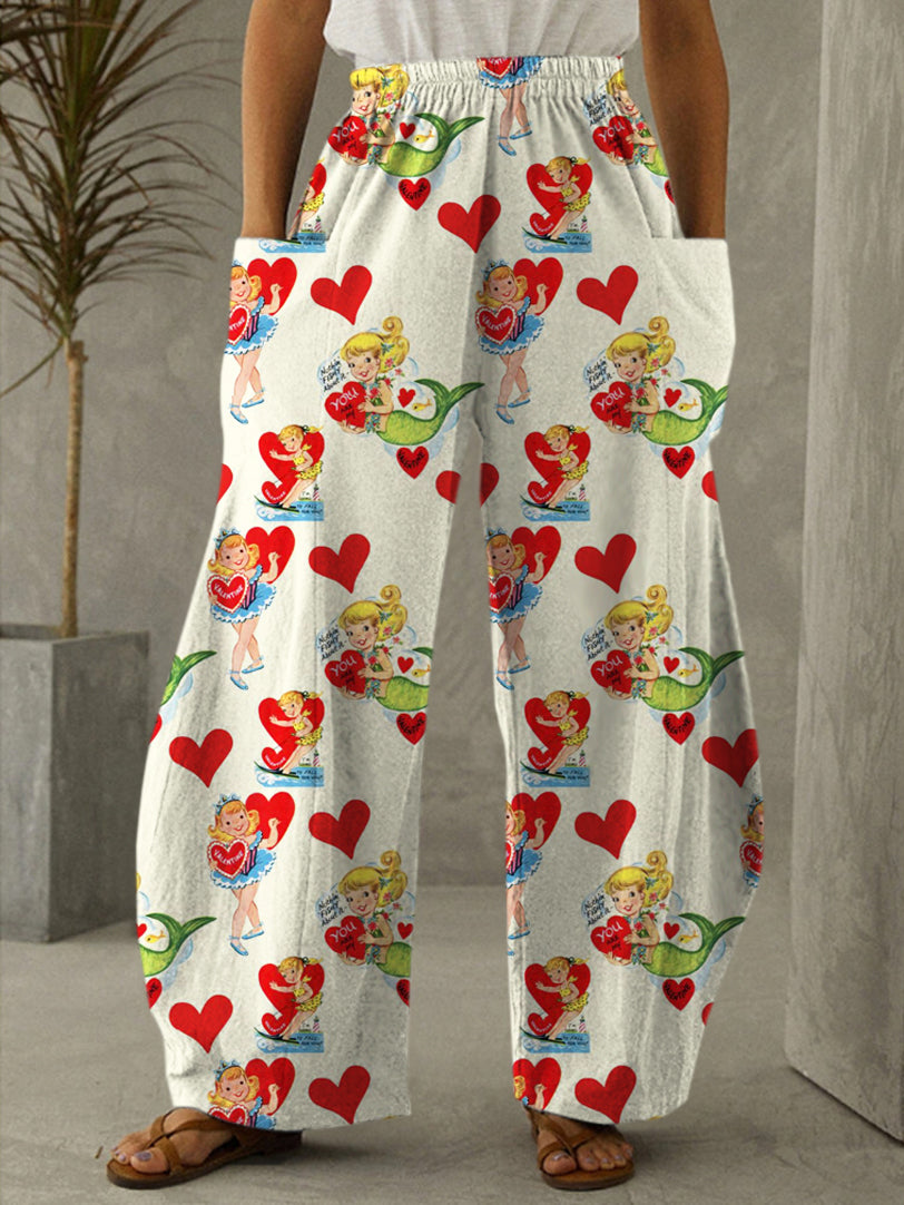 Valentine's Day Retro Girls Print Casual Pants