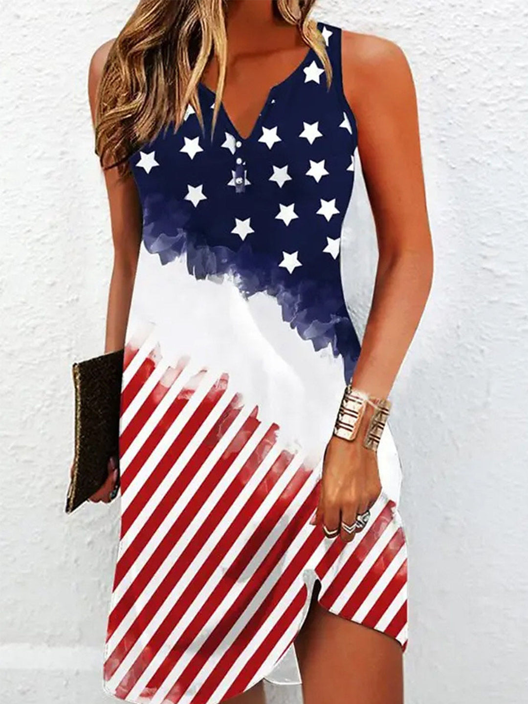American Flag Sleeveless V Neck Dress