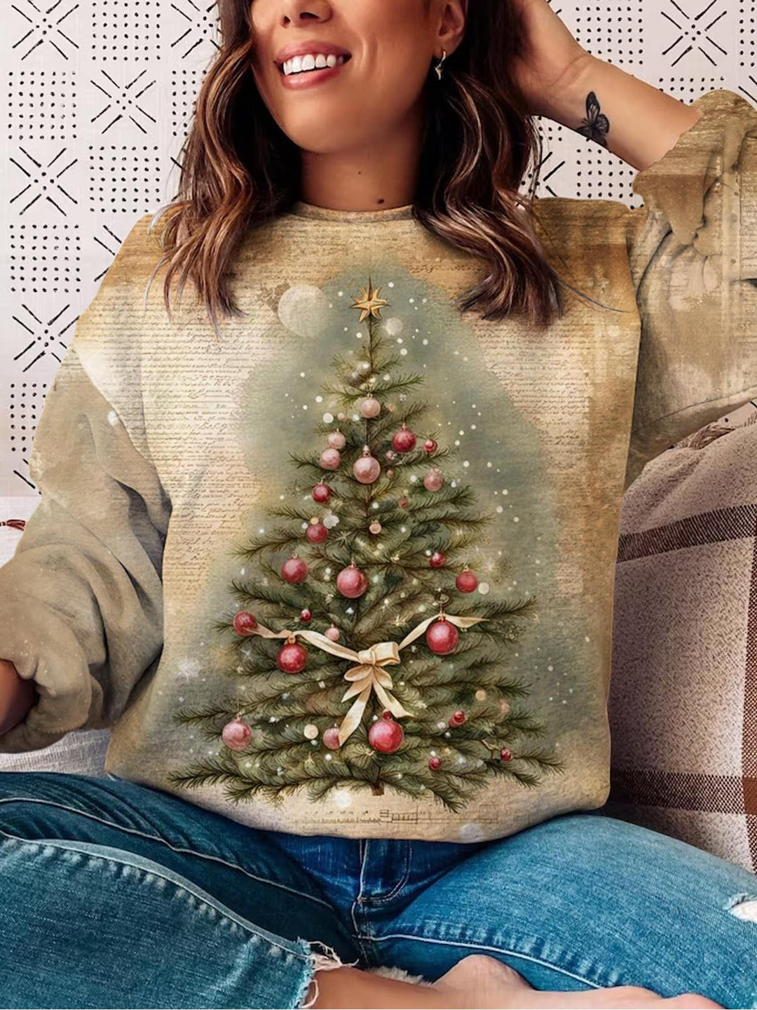 Vintage Christmas Tree Long Sleeve Top