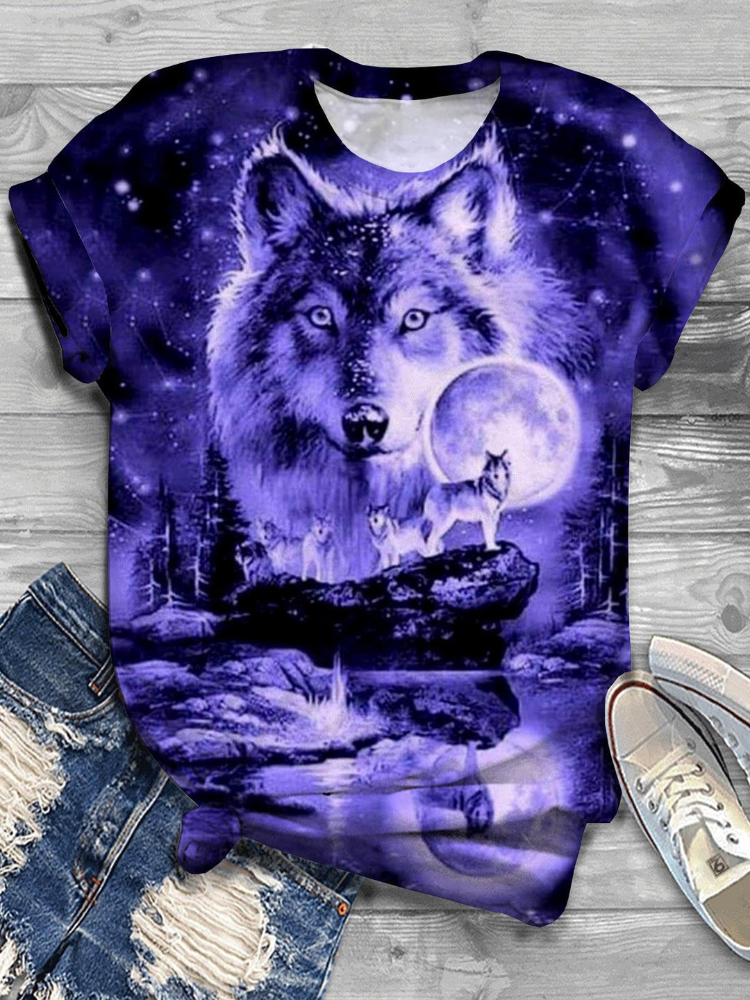 Wolf Animal Print Crew Neck T-shirt