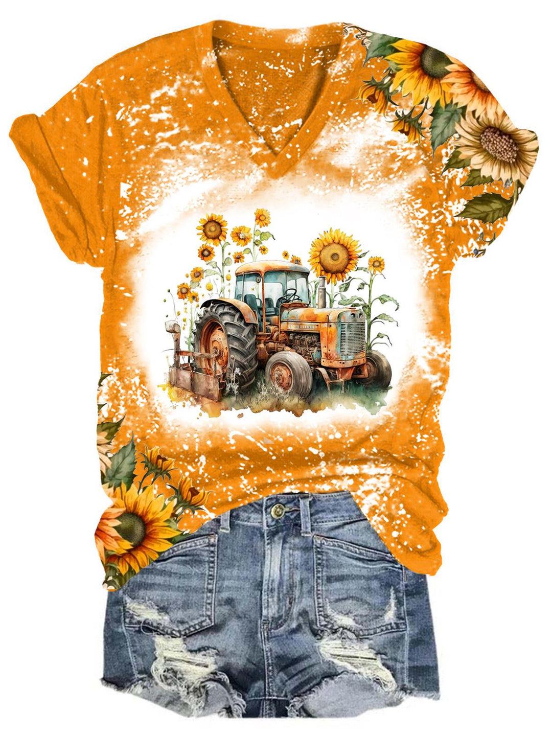 Women's Sunflower Truck Tie Dye Print Top
