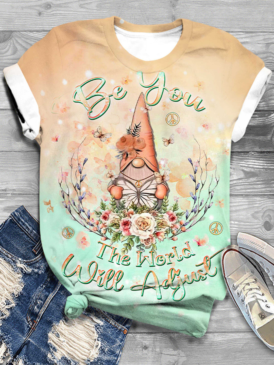 Be You The World Will Adjust Gnome Crew Neck T-Shirt