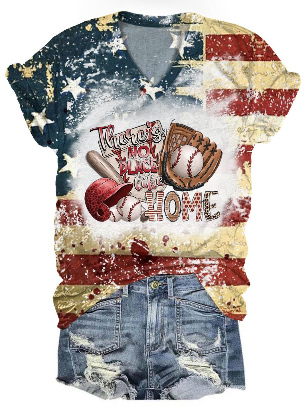 Women's American Flag Funny Baseball Print Top