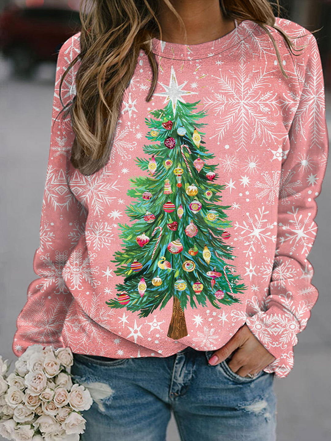 Women's Christmas Tree Print Long Sleeve Top