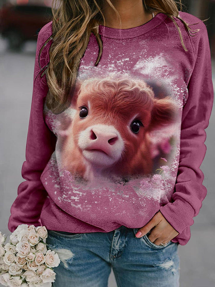 Floral Baby Highland Cow Tie Dye Long Sleeve Top
