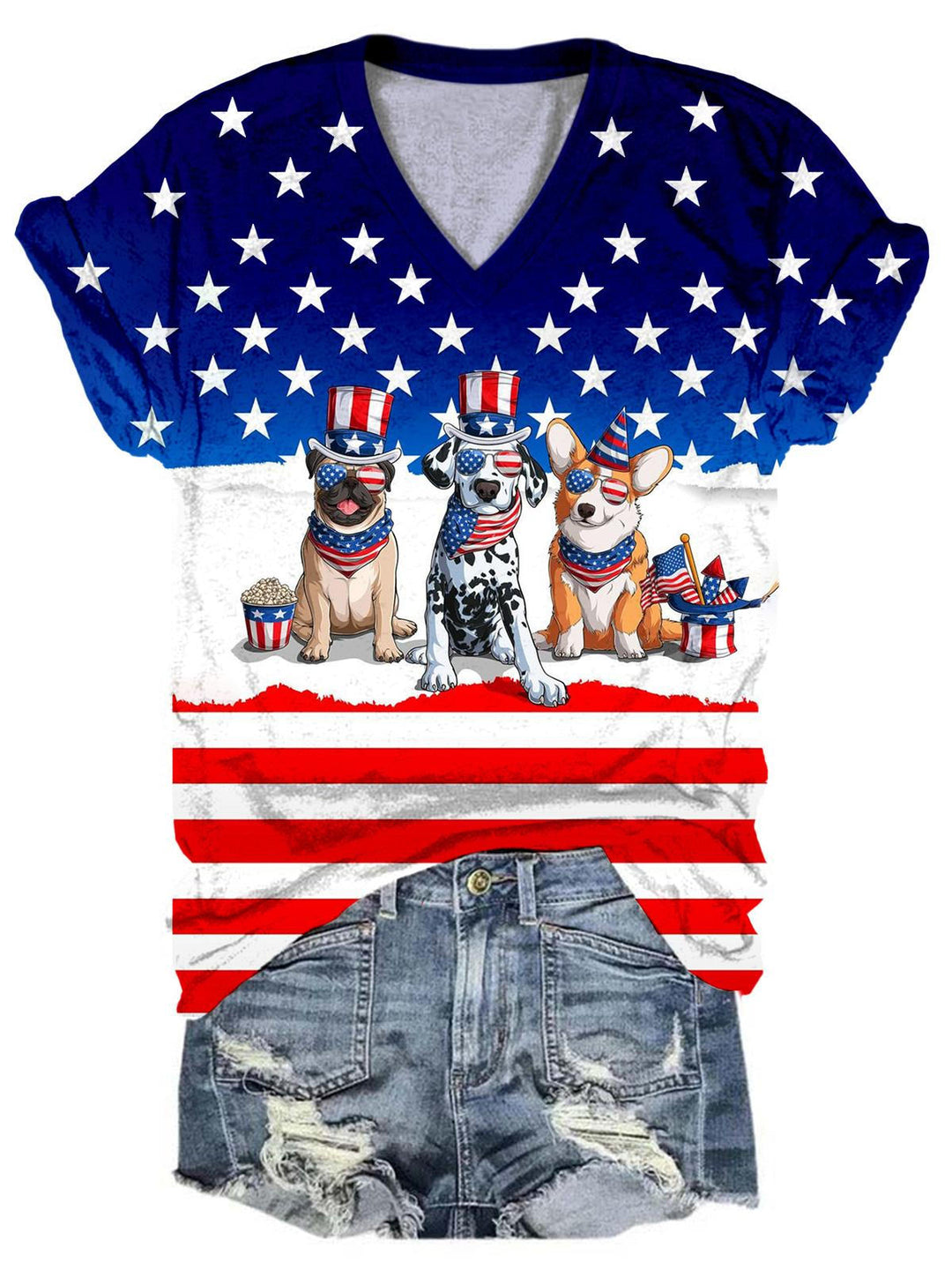 All American Puppy V Neck T-Shirt