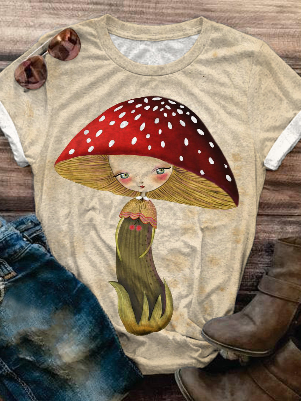 Mushroom Girl Crew Neck T-shirt