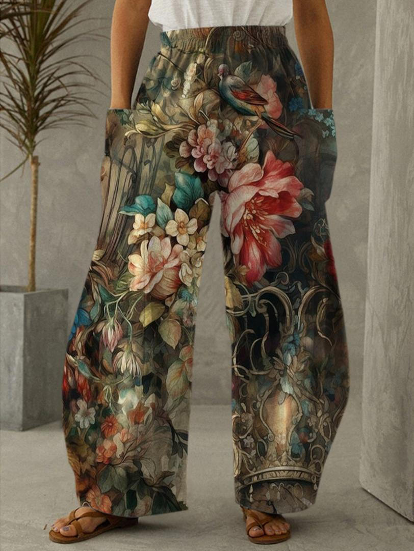 Vintage Rococo Floral Print Track Pants