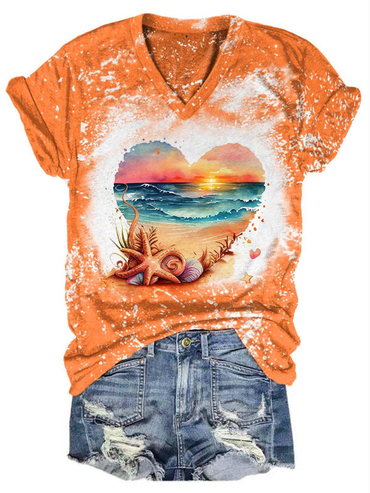 AM022202  LOVE HEART PRINT V NECK TEE