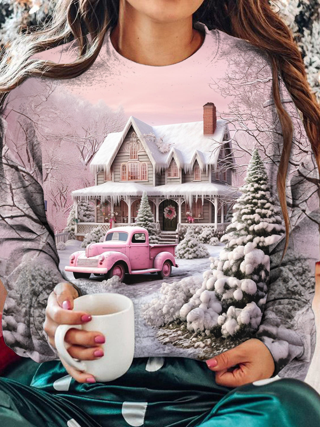 Pink Snow Truck Long Sleeve Top