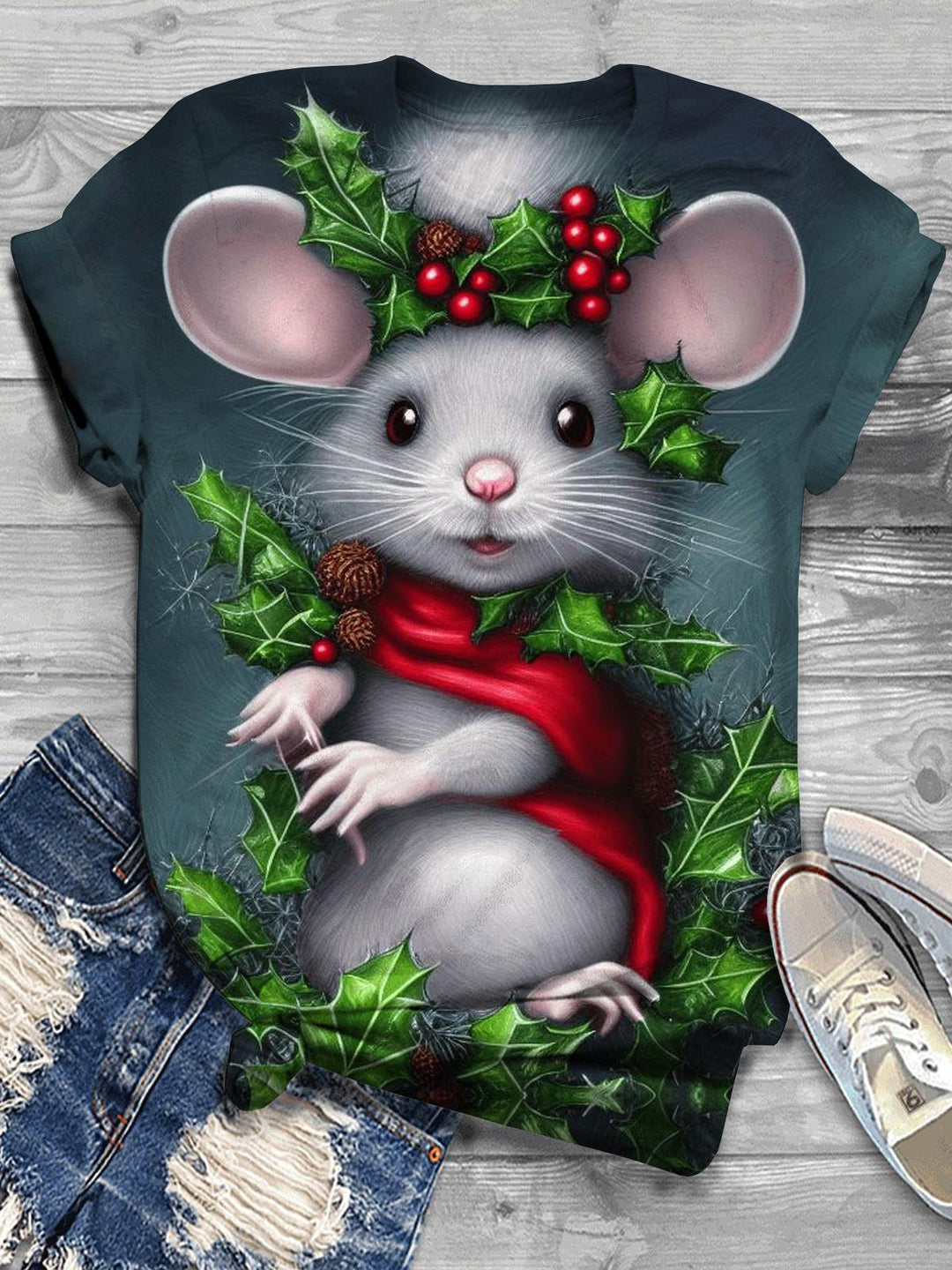 Christmas Mouse Crew Neck T-Shirt