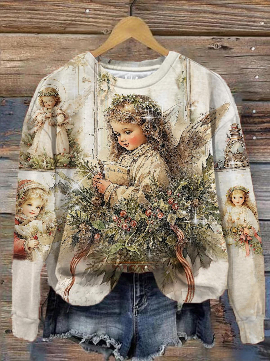 Women's Vintage Christmas Angels Print Top