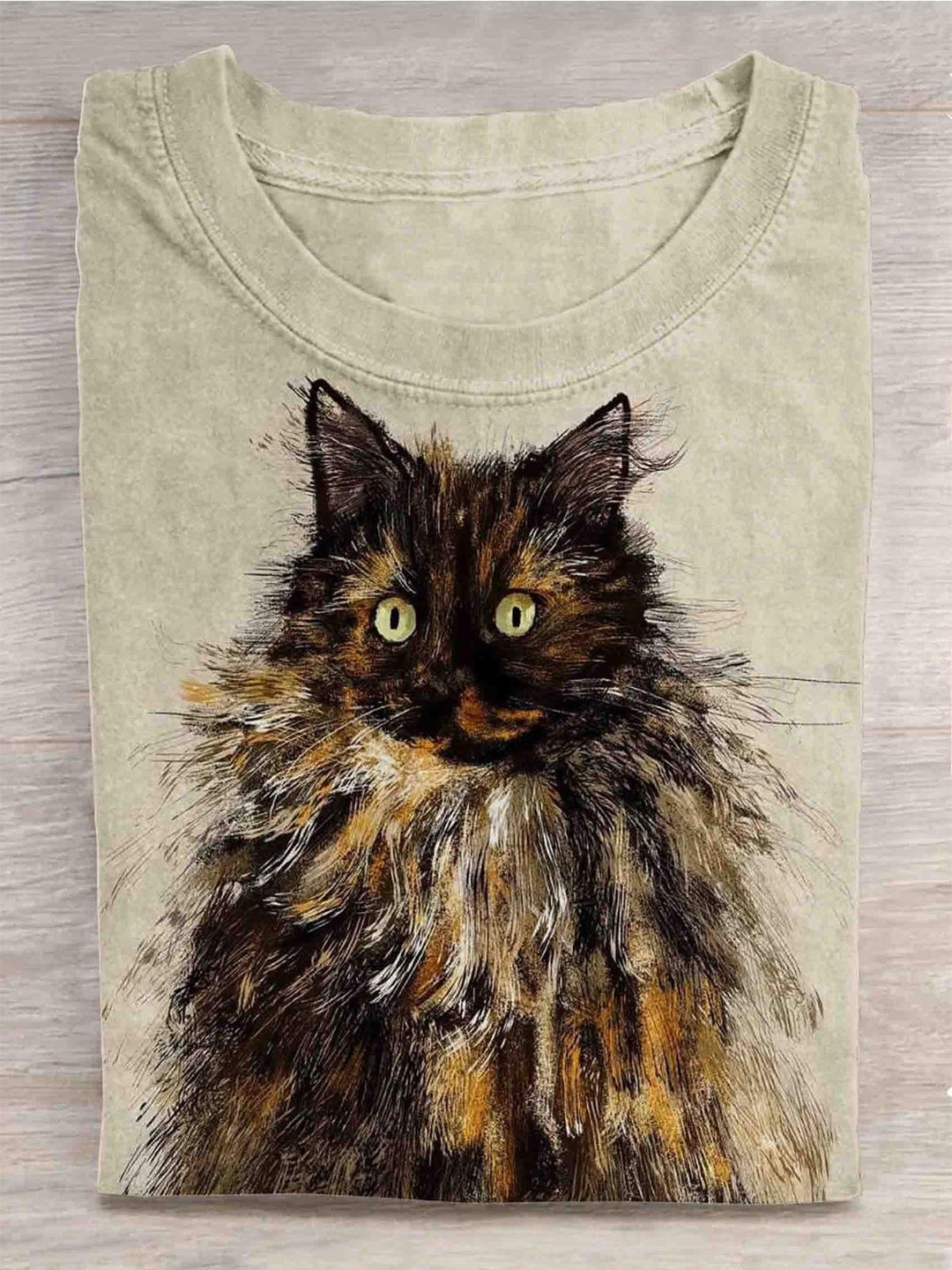 Cat Art Print Casual Crew Neck T-shirt