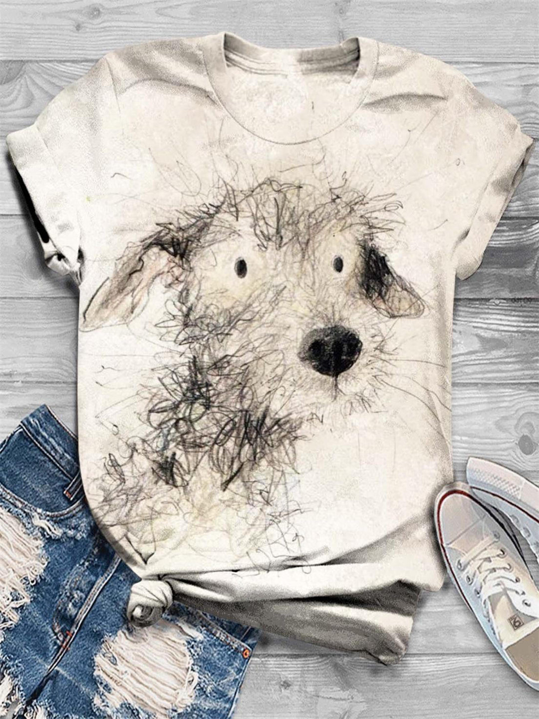 Fun Dog Print Crew Neck T-Shirt