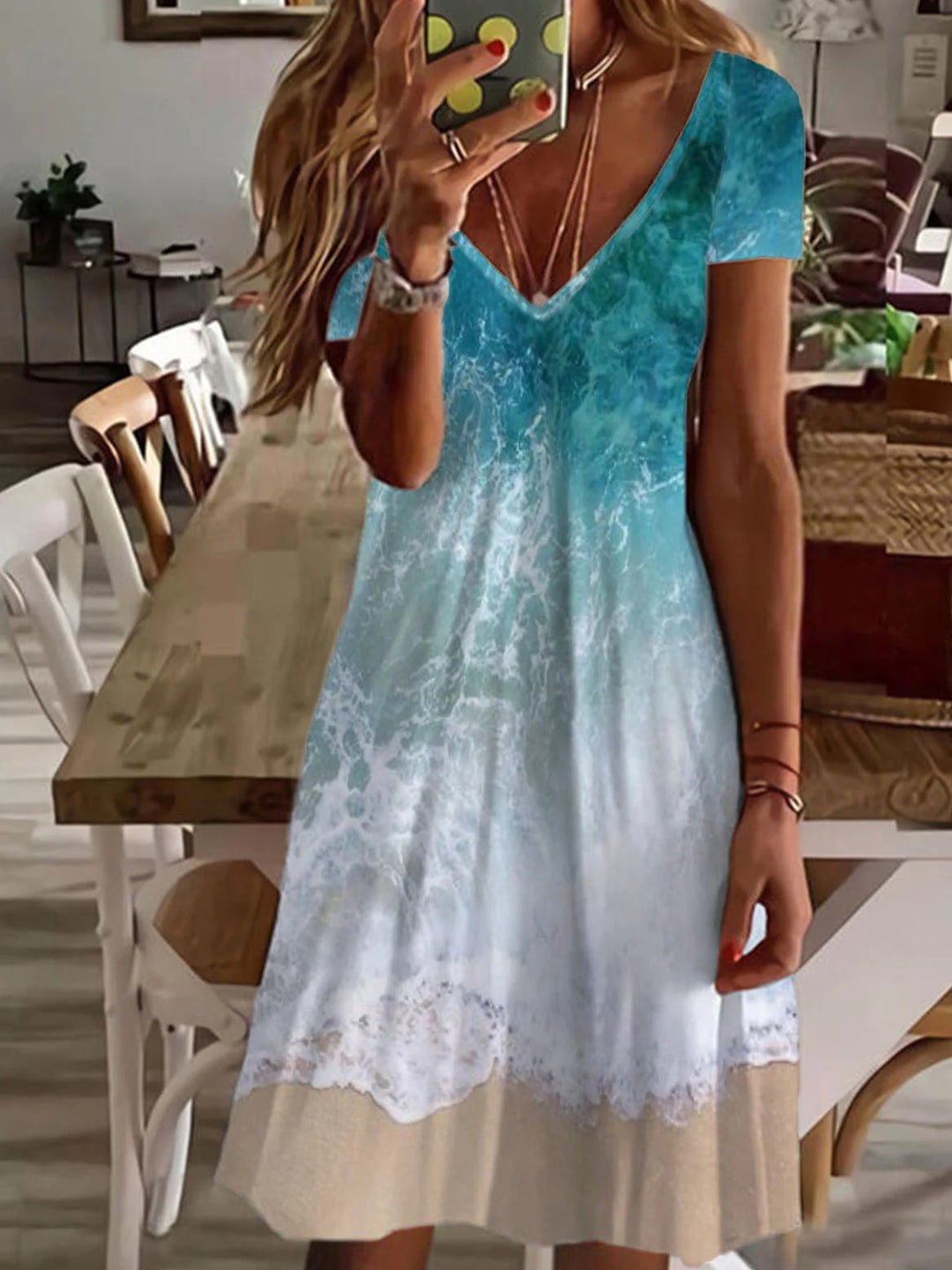 Ocean Beach V Neck Short Sleeve Dress