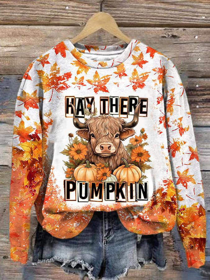 Fall Highland Cow Funny Print Long Sleeve Top