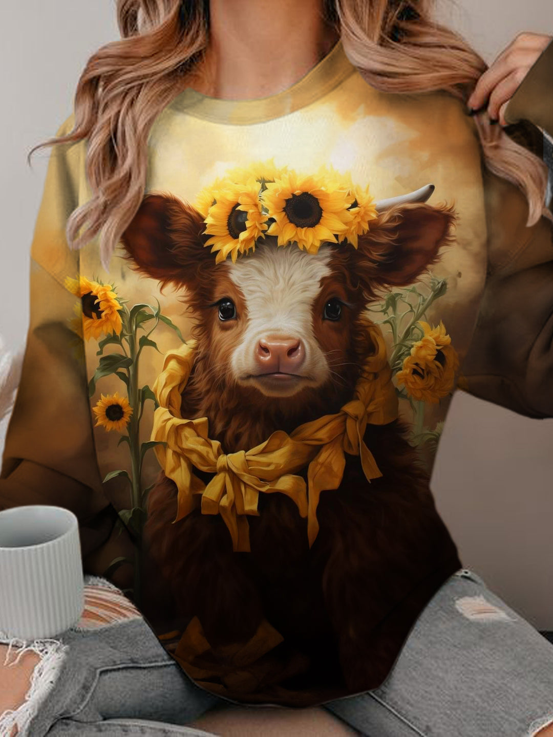 Sunflower Baby Highland Cow Long Sleeve Top