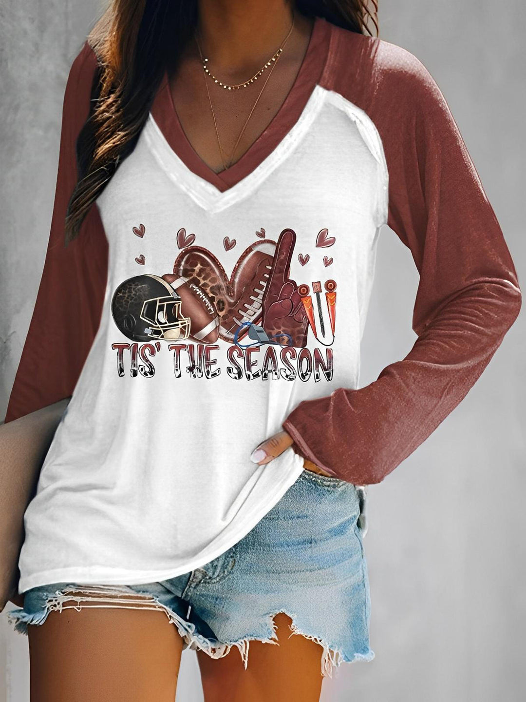 Leopard Football Tis The Season Print V-neck Top