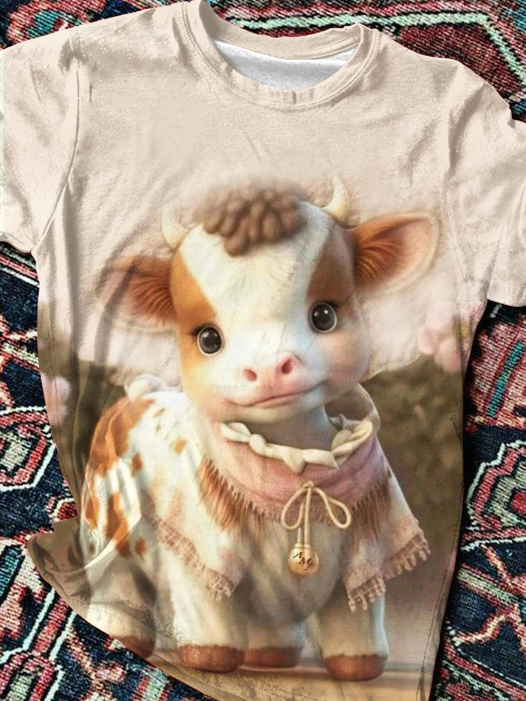 Cute Cow Print Round Neck T-Shirt