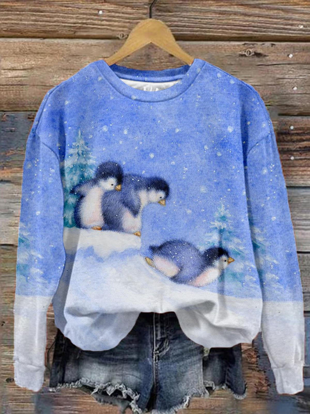 Penguin Skiing Long Sleeve Top