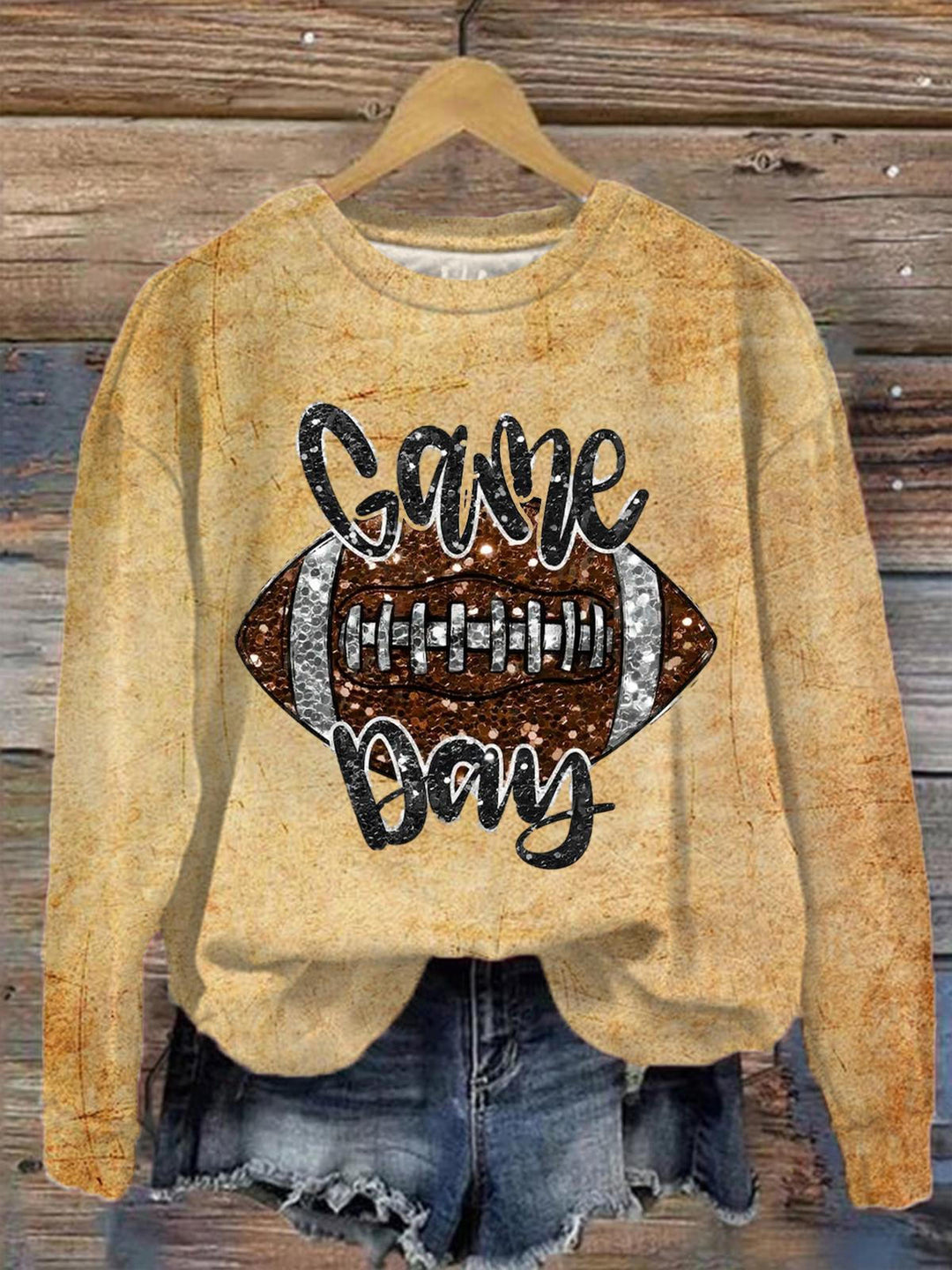 Women's Football Print Crew Neck Long Sleeve Top