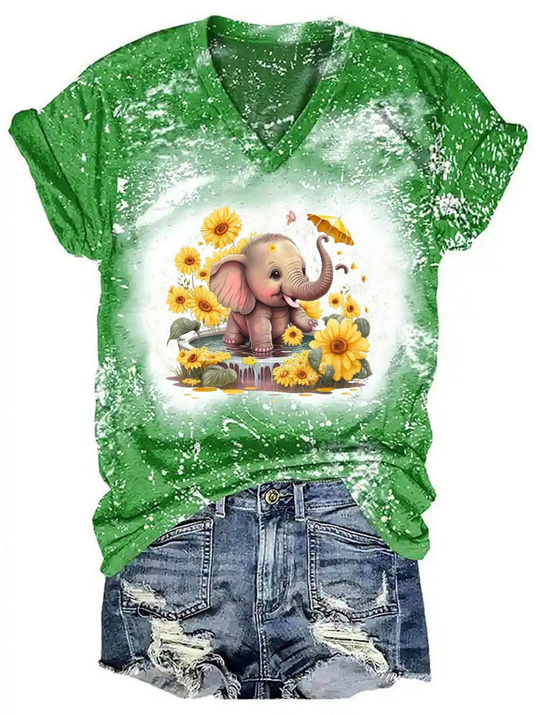 Women's Sunflower Elephant Tie Dye Print T-Shirt