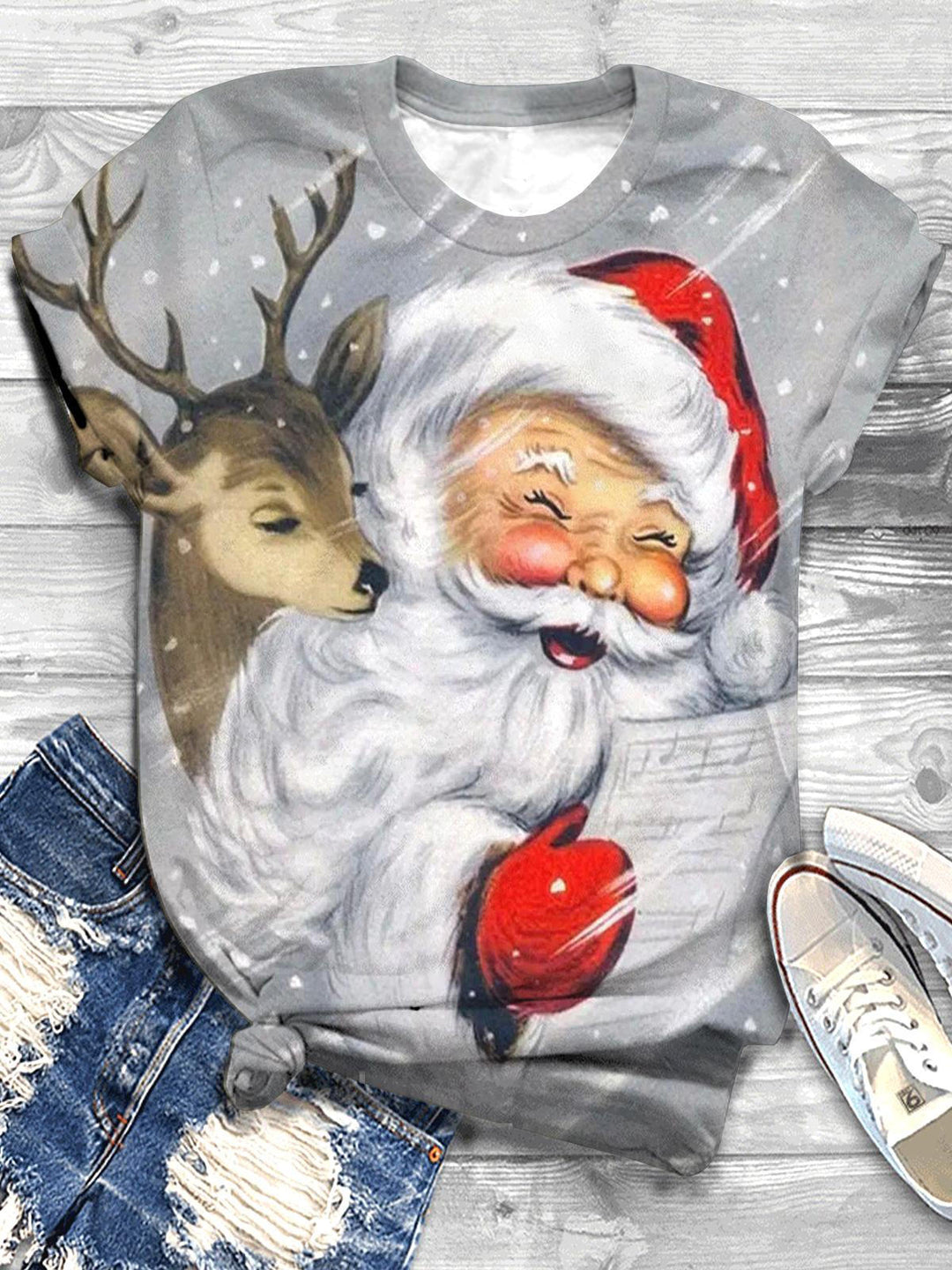 Santa Claus Print Crew Neck T-shirt