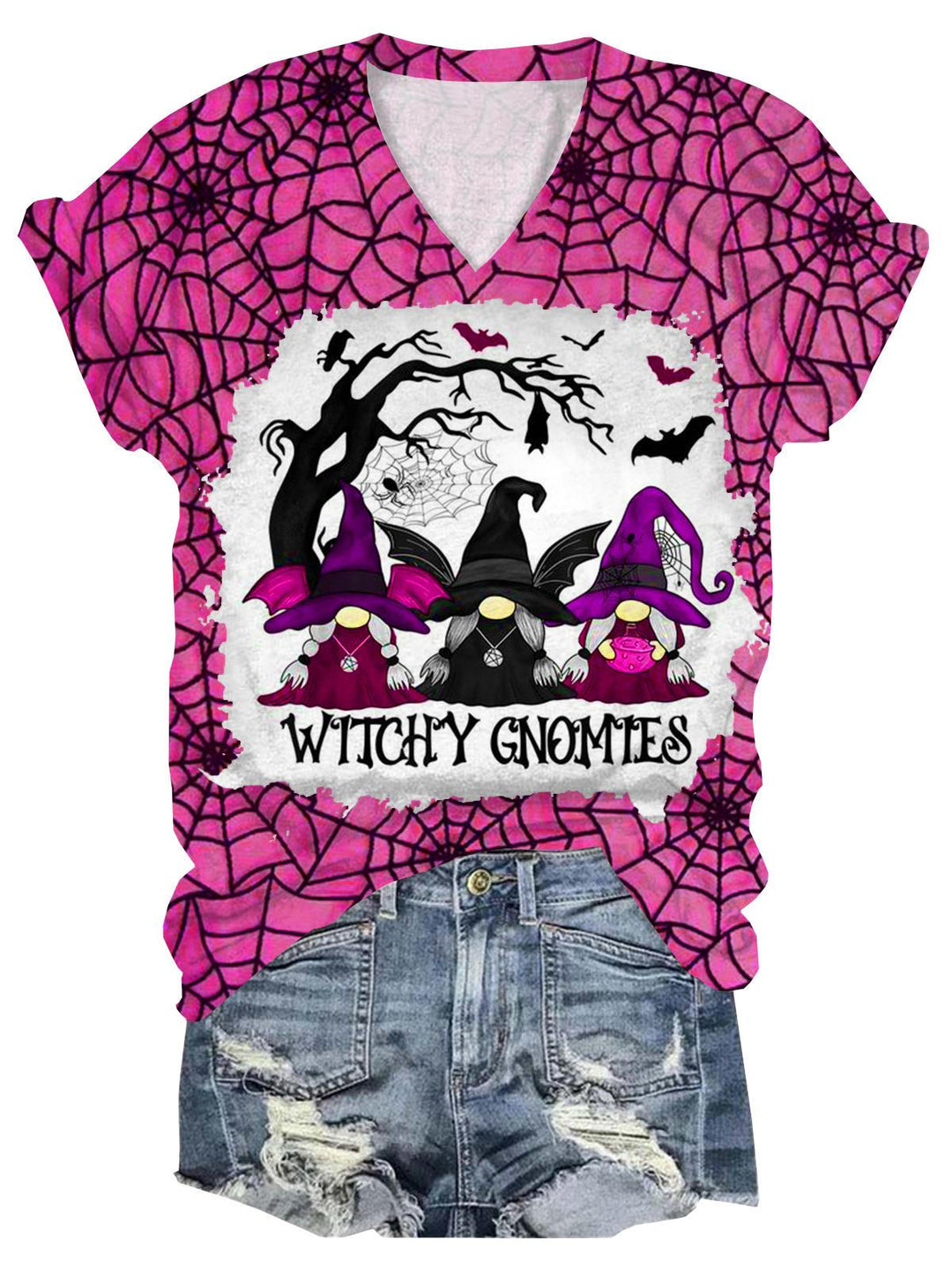 Halloween Gnome Print V Neck T-Shirt
