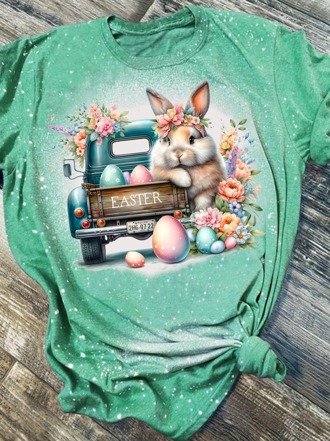 Women's Easter Bunny Truck Print Tie Dye Top