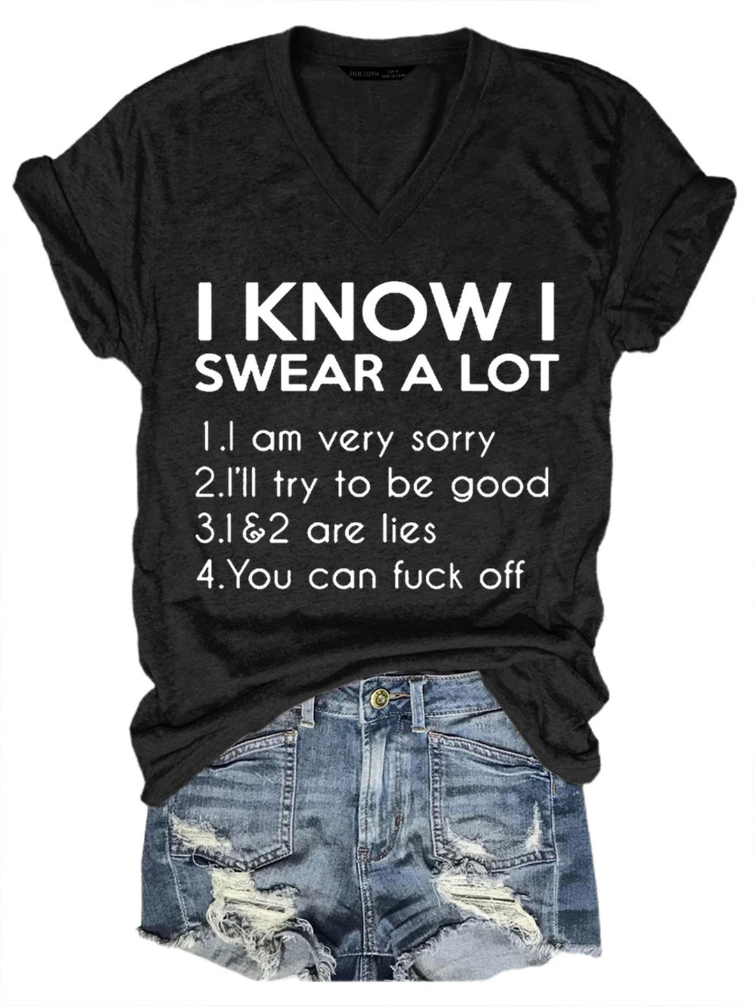 I Know Swear A Lot Loose V-Neck Short Sleeve T-Shirt