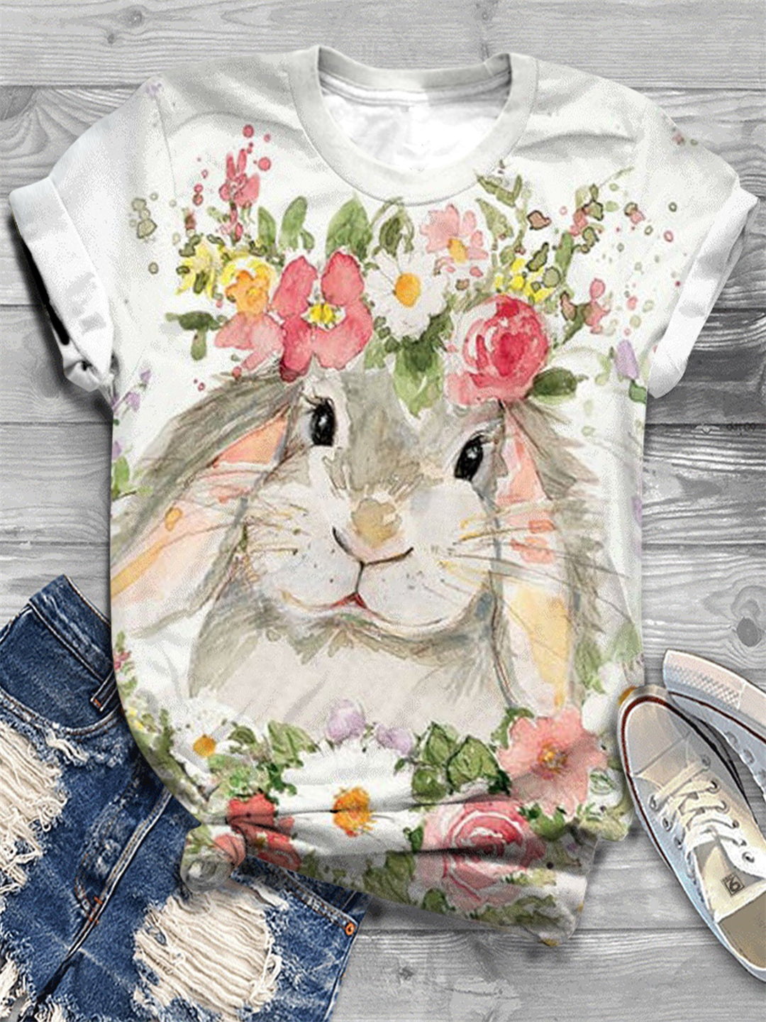 Easter Bunny Print Crew Neck T-Shirt