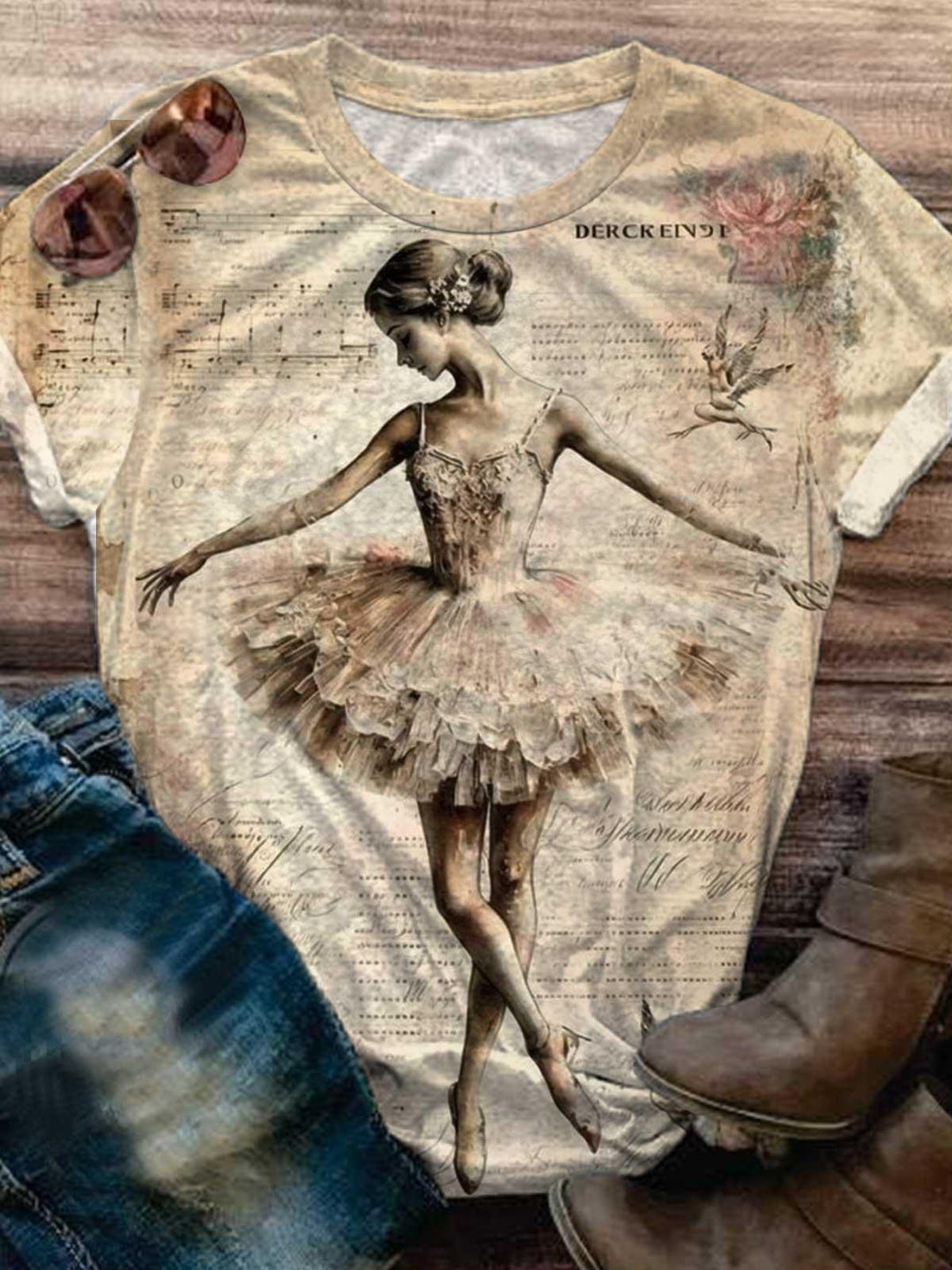 Women's Retro Ballet Print Casual Top