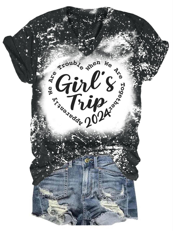 Girls' Trip 2024 Print V-Neck T-Shirt