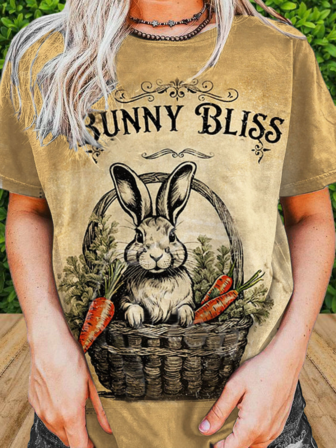 Vintage Easter Print Crew Neck T-shirt