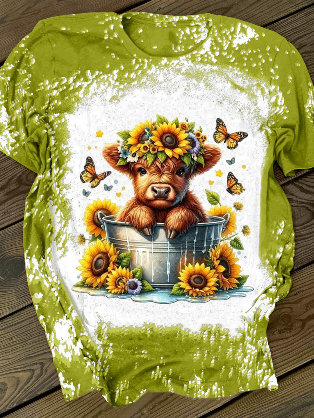Sunflower Butterfly Bucket Baby Cow Tie Dye T-shirt