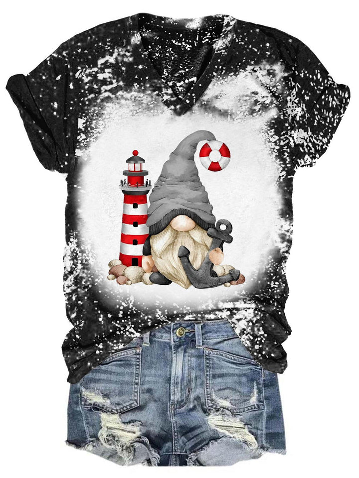 Lighthouse Sea Gnome Tie Dye V Neck T-Shirt