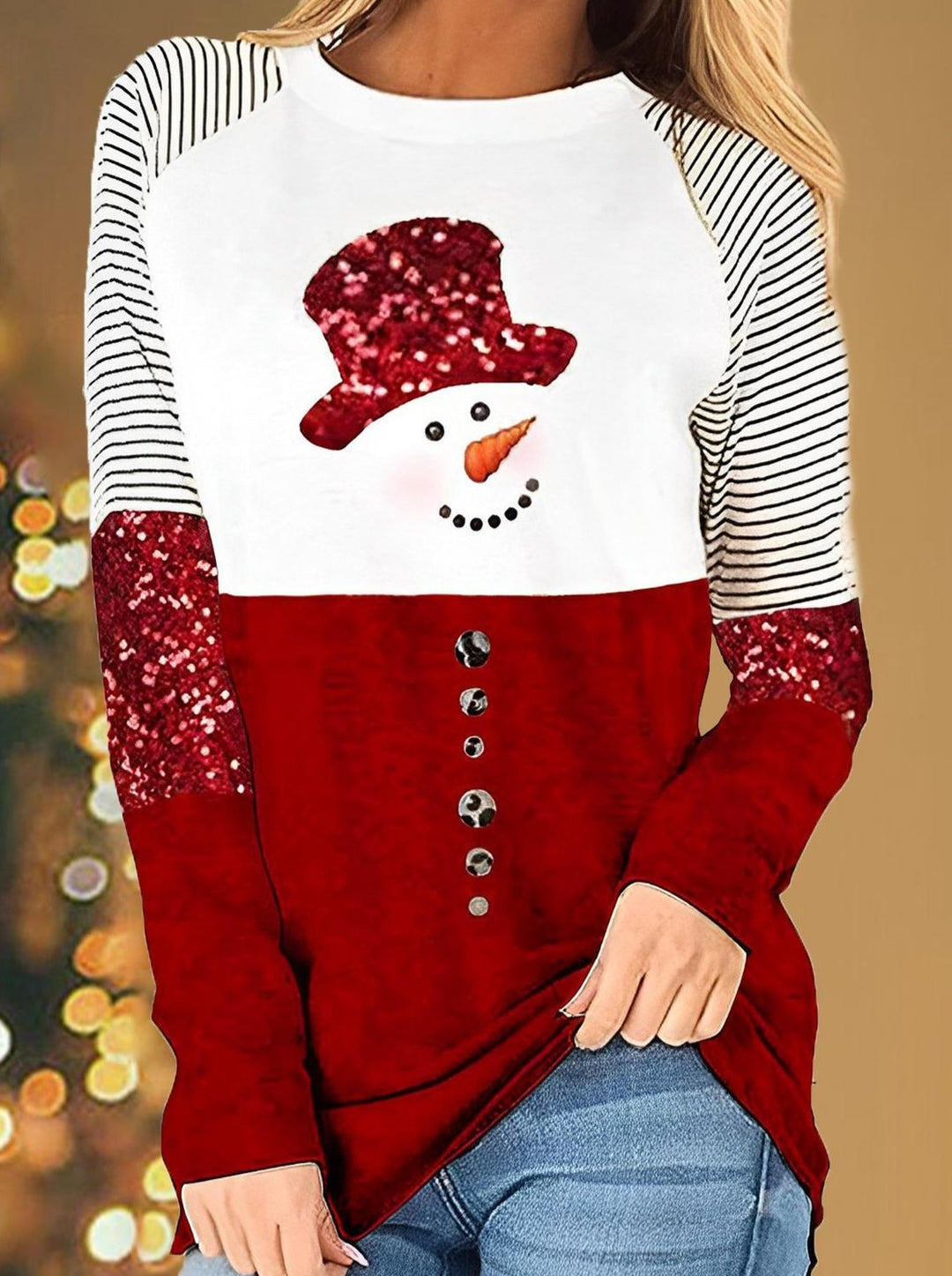 Snowman Print Raglan Long Sleeve Top